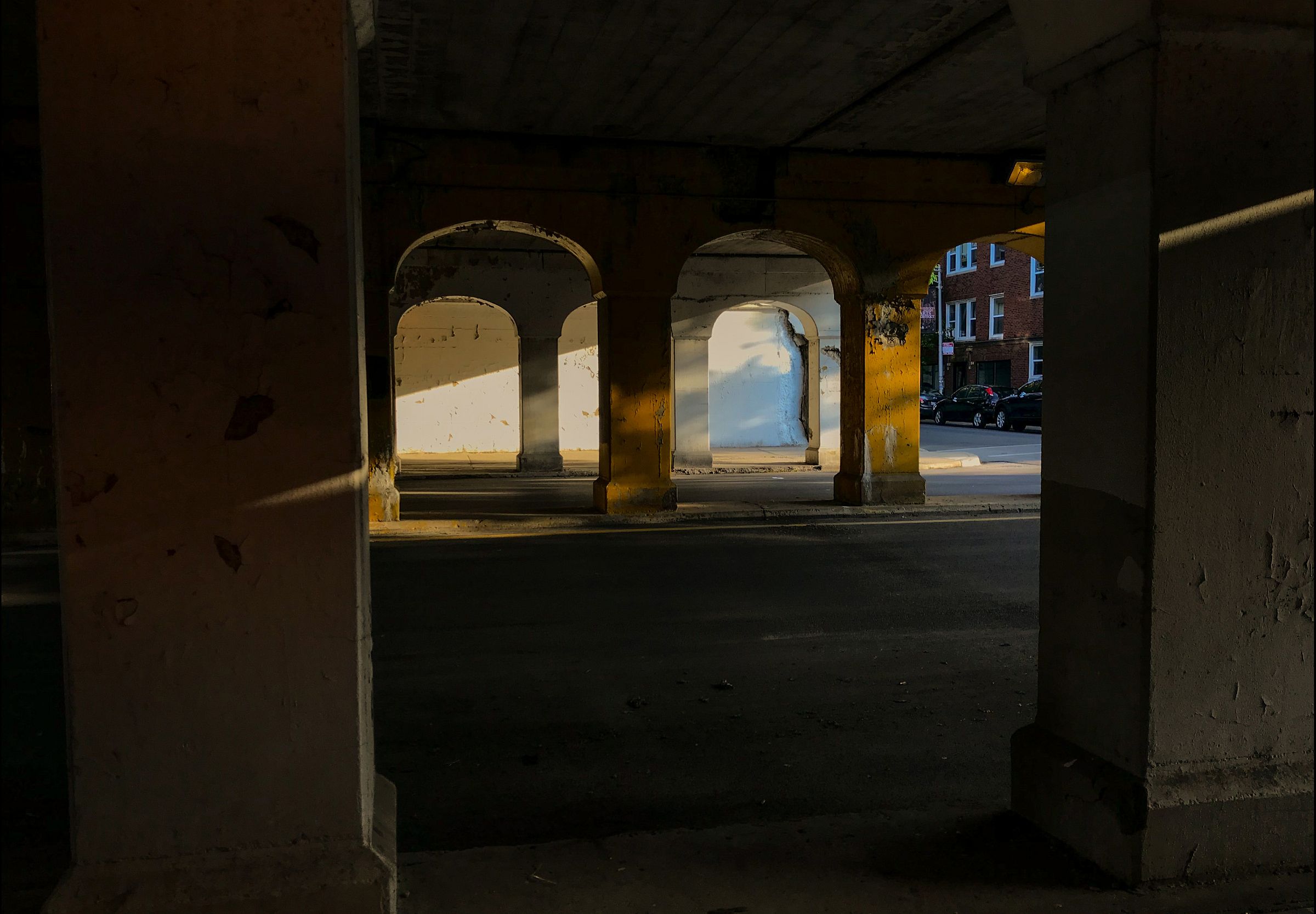 light leaks in through busted concrete like it’s trying to get away from this place.